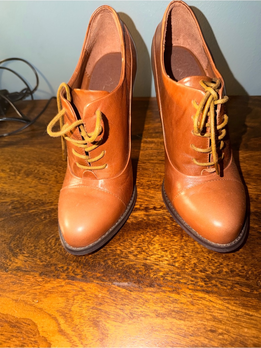 Aldo Cognac Leather Lace-Up Heeled Ankle Boots
